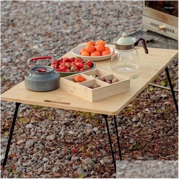 Camp Furniture Outdoor Cam Bamboo Table Portable Mtifonctionnel Quatre-Fold Tactique Pliant Léger Pinic Drop Livraison Sports Outdo Ot0Zg