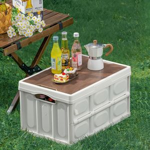 Meubles de camp Boîte pliante de camping en plein air avec couvercle en bois Boîte de rangement de voiture Conteneur organisateur de nourriture pour boîte de rangement domestique de grande capacité 230404