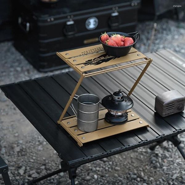 Muebles de campamento Mesa plegable para acampar al aire libre Picnic portátil ligero BBQ Vajilla Rack Plegable Multifuncional Fiesta Senderismo