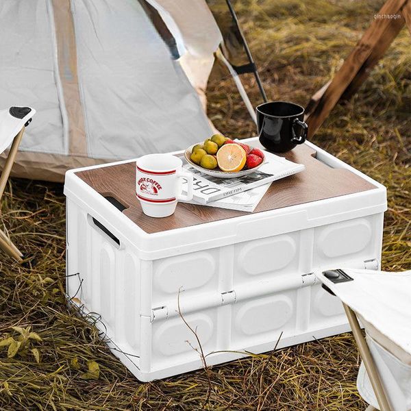 Tables pliantes de Camping en plein air de meubles de Camp avec couvercle en bois boîte de rangement de voiture conteneur d'organisateur de nourriture pour le ménage grande capacité