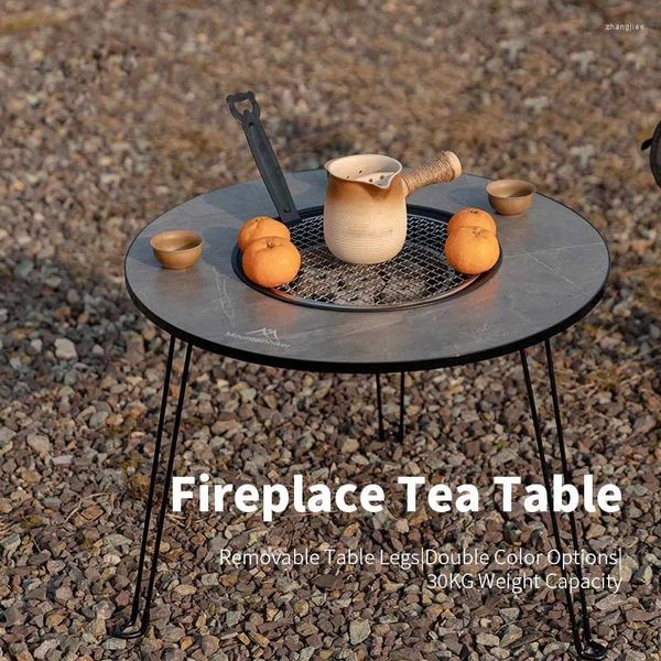 Muebles de campamento para acampar al aire libre, parrilla de carbón multifuncional, estufa de leña, mesa de té de cocina redonda, juego de ollas para interior