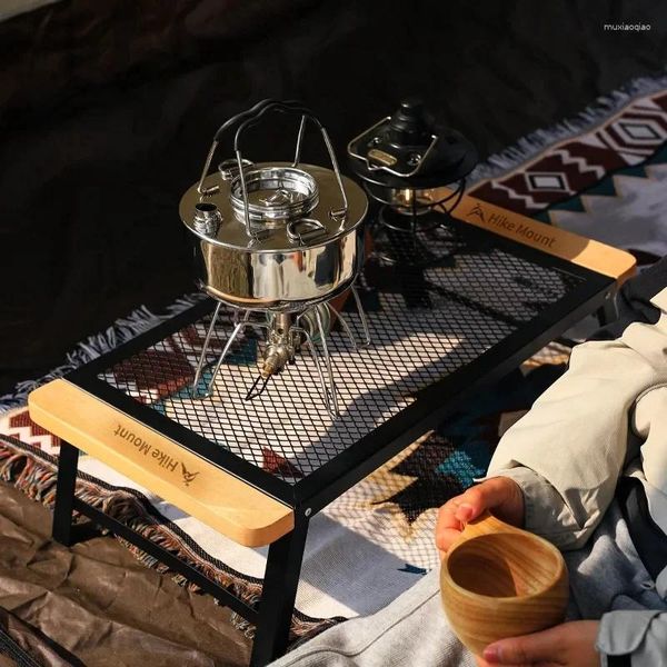 Muebles de campamento para acampar al aire libre, mesa plegable de malla de hierro y madera maciza, conjunto de Picnic y silla portátil, minimalista, antiescaldado