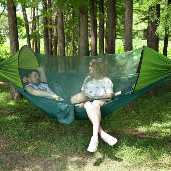 Mobilier de camping Camping en plein air balançoire anti-moustiques hamac ouverture automatique filet Anti renversement Nylon secouant le lit