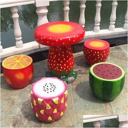 Meubles de camp Table de fruits de dessin animé en plein air et ornements de chaise Frp Scpture Champignon Villa Jardin Cam Chaises Tabouret décoratif Drop Deli Ot65V