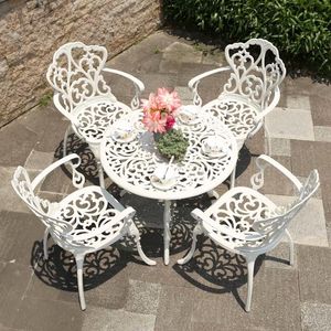 Mobilier de camp Tables et chaises d'extérieur en fonte d'aluminium Cour Jardin El Urniture Terrasse Combinaison Loisirs Table de patio ronde en métal