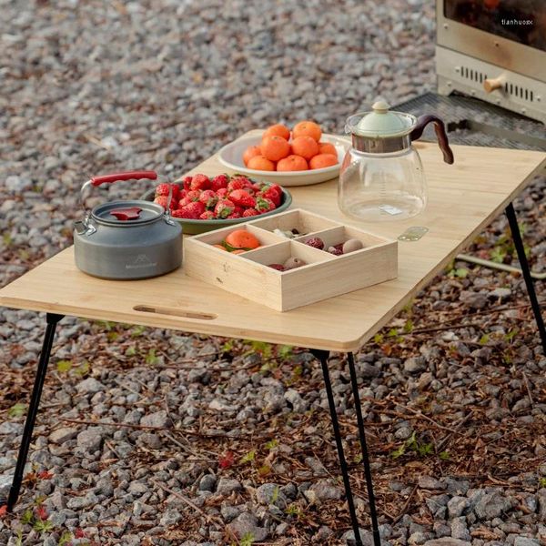 Mobilier de Camp, Table pliante d'extérieur en bambou, Camping pique-nique jardin Barbecue, rangement rapide et transport pratique