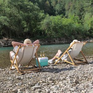 Muebles de campamento Silla de playa plegable al aire libre Cena de camping Tubo de aluminio Sillón reclinable de lona de grano de madera