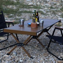 Muebles de campamento Mesa plegable portátil de aleación de aluminio para exteriores, mesa de rollo de huevo para acampar, playa turística, coche autónomo, barbacoa, suelo ligero