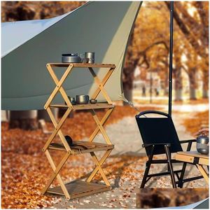 Camp meubels buiten vouwplank 4 lagen opslagrek mti-functie draagbare opvouwbare wandelcam picnicemontage bamboe tafel drop dhhgw