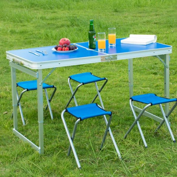 Muebles de campamento Mesa plegable al aire libre Conjunto de sillas Camping Escritorio de aleación de aluminio Jardín Fiesta Portátil Viaje Senderismo Barbacoa