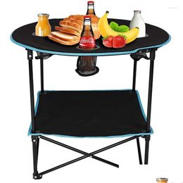 Mobilier de camp Table pliante extérieure Cam de voyage pique-nique pliable rond avec 4 porte-gobelets et sac de transport livraison directe Sports de plein air Otejo