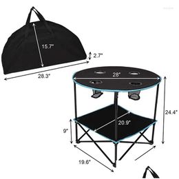 Camp Meubles Table pliante extérieure Cam de voyage Pique-nique pliable Round avec 4 porte-tasses et transport Drop Drop Livrot Sports Outdoor DHE5O