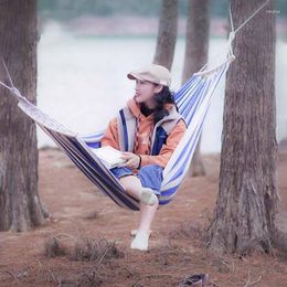 Mobilier de camping en plein air jardin pique-nique camping hamac anti-retournement en bois incurvé double bleu portable léger loisirs suspendu balançoire