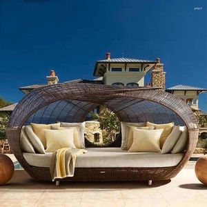 Meubles de camping, jardin extérieur, patio en rotin, cadre en aluminium, lit de repos en forme de pomme avec auvent