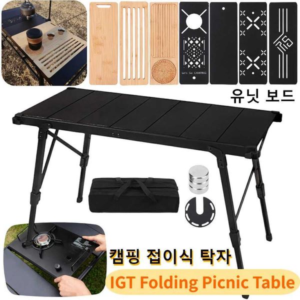 Camp Furniture Outdoor Igt Pliage Picnic Table Roule d'oeuf Table du rouleau en aluminium Table de barbecue à la cuisine mobile portable supérieure avec planche d'unité pour le camping Y240423