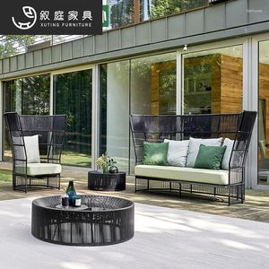 Chaise de sofa de rotin de loisirs extérieurs de meubles de camp trois combinaison imperméable de protection solaire de cour