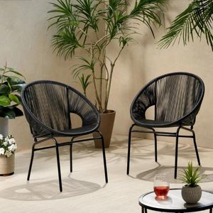 Camp Furniture Lot de 2 chaises club modernes en faux rotin pour jardin, patio, simple