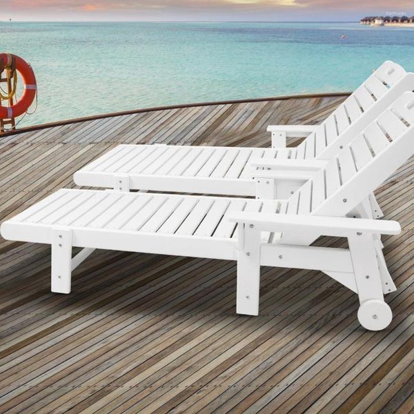 Meubles de camping Chaise longue de Patio extérieur, solide, lit pliant de loisirs, Chaise longue d'intérieur, chaises longues blanches