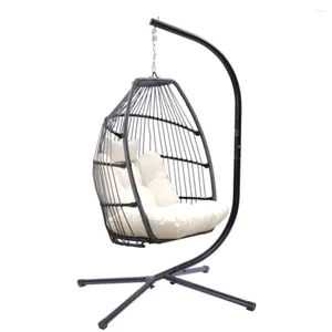 Mobilier de camping Patio extérieur en osier chaise suspendue pliante en rotin balançoire hamac oeuf avec coussin et oreiller