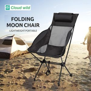 Mobilier de camping extérieur Portable 7075 en alliage d'aluminium pliant lune chaise inclinable Camping grand appuie-tête amovible avec accoudoir