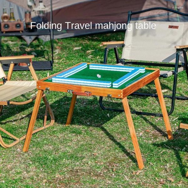 Meubles de camp en plein air Portable Mahjong Travel Pliage et table de table surélevée Carte de moineau de dortoir en bois massif