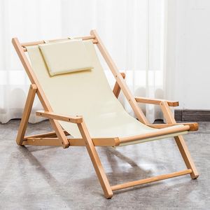 Camp Furniture Outdoor Portable Recliner Bamboo Wood Strandstoel Verstelbare Hoogte Vouwen met kussens Home HOUTEN