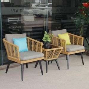 Camp Furniture Outdoor Rattan chaise de trois pièces balcon moderne Courte de cour simple petite table combinée table de jardin