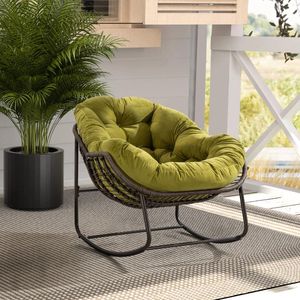 Kampmeubilair buiten rotan schommelstoel Gedekte kussenrocker Recliner Olive Green