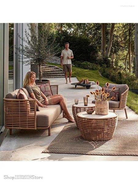 Mobilier de camping extérieur canapé en rotin Table basse combinaison salon cour jardin terrasse balcon loisirs chaise tissée