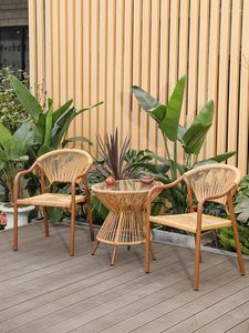 Mobilier de camping, Table et chaise d'extérieur en rotin, ensemble de trois pièces, balcon, petite combinaison de thé de loisirs de Style chinois