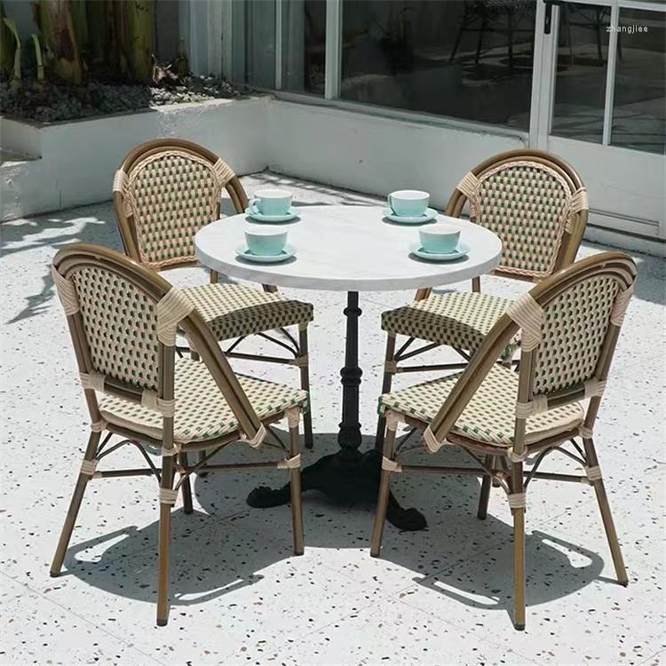 Tables et chaises extérieures en rotin de meubles de camp café de magasin de thé de lait