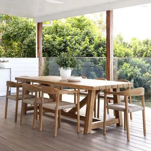 Camp Furniture Ensemble d'extérieur Table à manger en teck naturel avec 8 chaises Qualité - Lyn