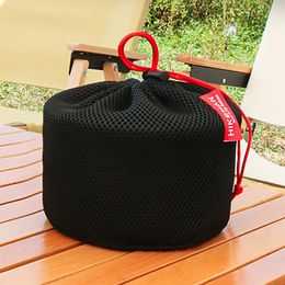 Móveis de acampamento Conjunto ao ar livre Pote de armazenamento Bolsa Kit Fogão de acampamento Fogão Talheres Anti colisão Espessamento Suprimentos de proteção Bolsa de malha 231030