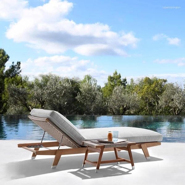 Mobilier de camping extérieur lit en bois massif Villa plage piscine terrasse chez l'habitant El teck chaise longue