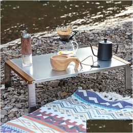 Camp Furniture Outdoor Roestvrij stalen vouwtafel Tent Plank Beech Side Cam Picnic kleine draagbare opvouwbare apparatuur Drop Dhfa7