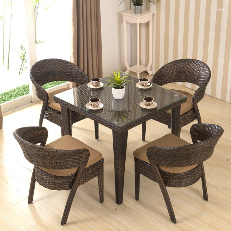 Camp Furniture Outdoor Table And Chair Rattan Leisure Cafe Balcony Courtyard Solid Wood Coffee