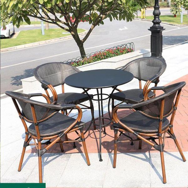 Table et chaise extérieures de meubles de camp avec le lait de café de combinaison de rotin de protection solaire imperméable de cour de parapluie