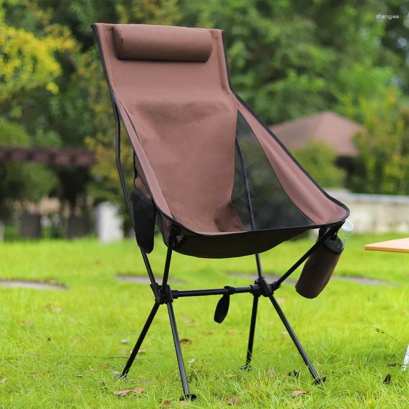Mobília de acampamento ao ar livre ultra leve liga de alumínio dobrável portátil encosto elevado pesca lazer respirável cadeira lua
