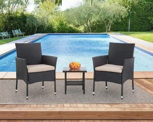 Camp Furniture Outdoor Wicker Bistro Rattan Chair Conversation Sets met salontafel voor tuin achtertuin gazon veranda poolside balkon zwart