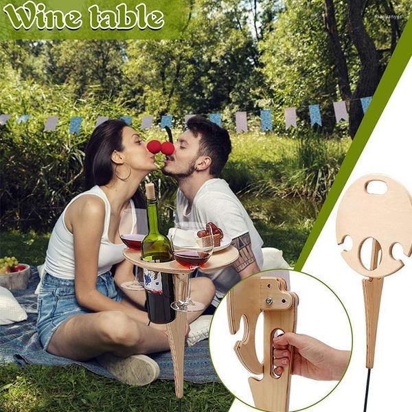 Muebles de campamento, mesa de vino para exteriores, estante plegable portátil con inserción de césped para Picnic, gota exterior