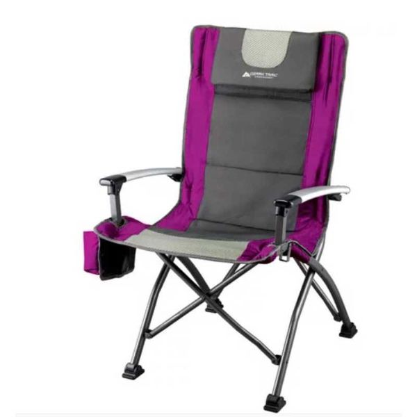 Camp Furniture Ozark Trail Chaise de camping haute rose avec poche porte-gobelet et appui-tête Chaise portable pour adulte Chaises de plage en plein air HKD230909