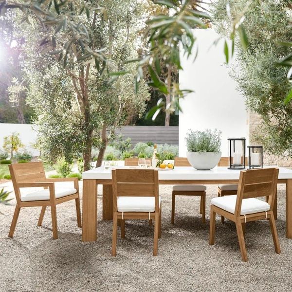 Ensemble de table à manger de luxe au design classique en teck pour patio et arrière-cour