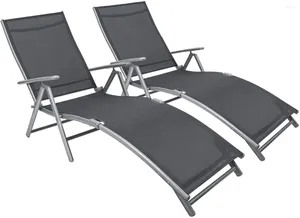 Kampmeubels patio lounge stoelen set van 2 strand verstelbare chaise chaise buiten zwembad zijkant vouwrijkers grijs