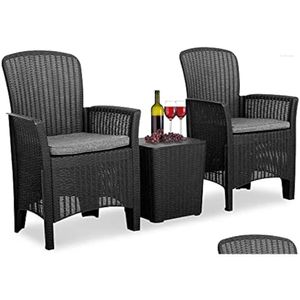 Camp Furniture Patio Porch Sets - 3 -delige rattan rieten stoelen met tafelgesprek bistro set outdoor tuin drop levering sport otn6p