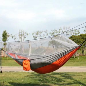 Muebles de campamento Hamaca con mosquitera automática portátil de apertura rápida, poste para acampar al aire libre, mecedora de nailon antivuelco, 260x140cm