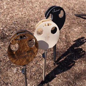 Meubles de camp Portable Table à bière Backyard Entertainment Beach Camping Pliant Extérieur Rond Bureau En Bois Pique-Nique Porte-Verre À Vin Rack