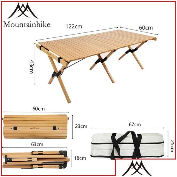 Muebles de campamento Mesa de rollo de leva portátil Estilo plegable de madera Barbacoa estable Recorrido de conducción de madera maciza Barbacoa Picnic Entrega de gota al aire libre S DHJDR