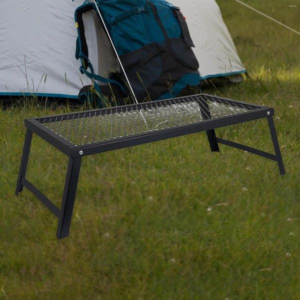 Muebles de campamento Mesa de barbacoa portátil para acampar 55x30 cm Picnic Grill Grille Malla plegable para senderismo Fiesta Patio Viajes