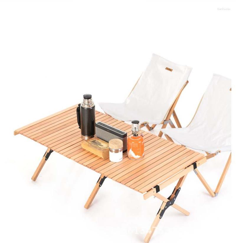 Muebles de campamento Mesa de madera plegable portátil para picnic al aire libre Tours de barbacoa Vajilla Camping Rollo de huevo plegable