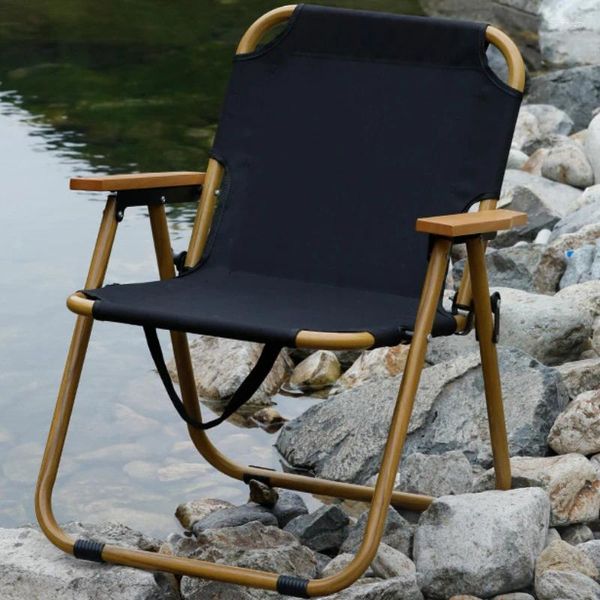 Chaise pliante portative de meubles de camp pour des activités de plein air en alliage d'aluminium confortable avec le tube rond de grain en bois camping et pêche